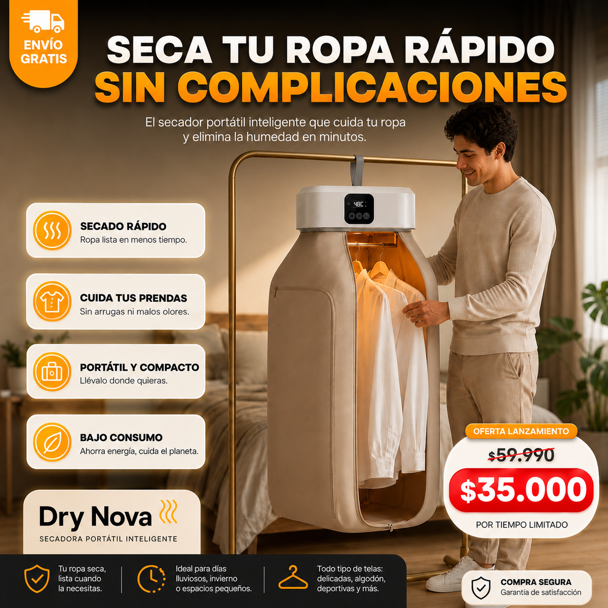 Dry Nova – Secador portátil inteligente, oferta $35.000