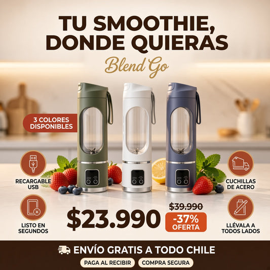Blend Go licuadora portátil en 3 colores, recargable USB, listo en segundos, envío gratis a todo Chile, oferta $23.990