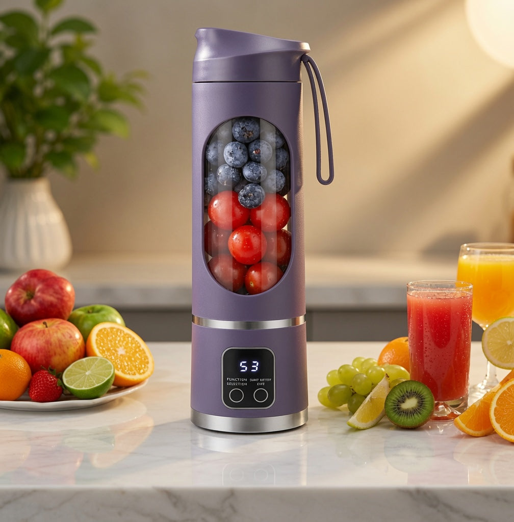 Blend Go licuadora portátil color gris con frutas
