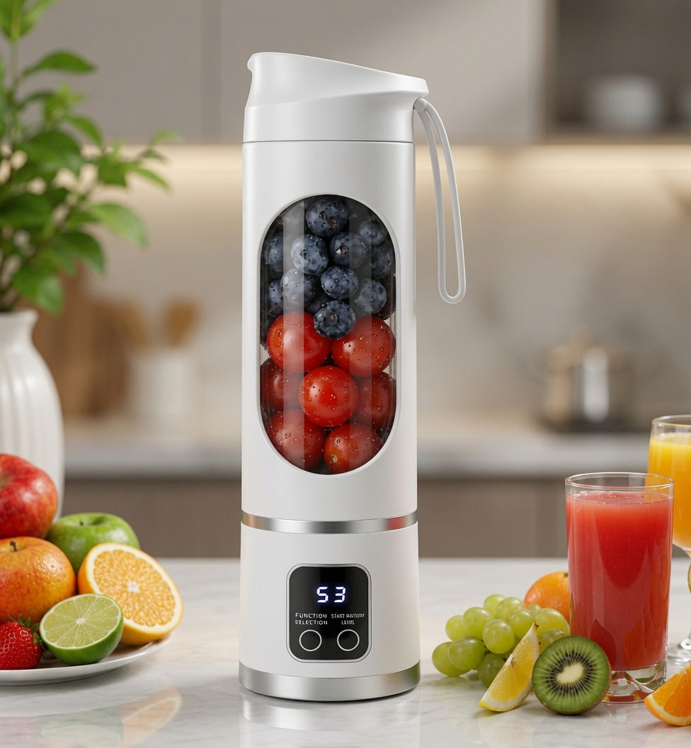 Blend Go licuadora portátil color blanco con frutas
